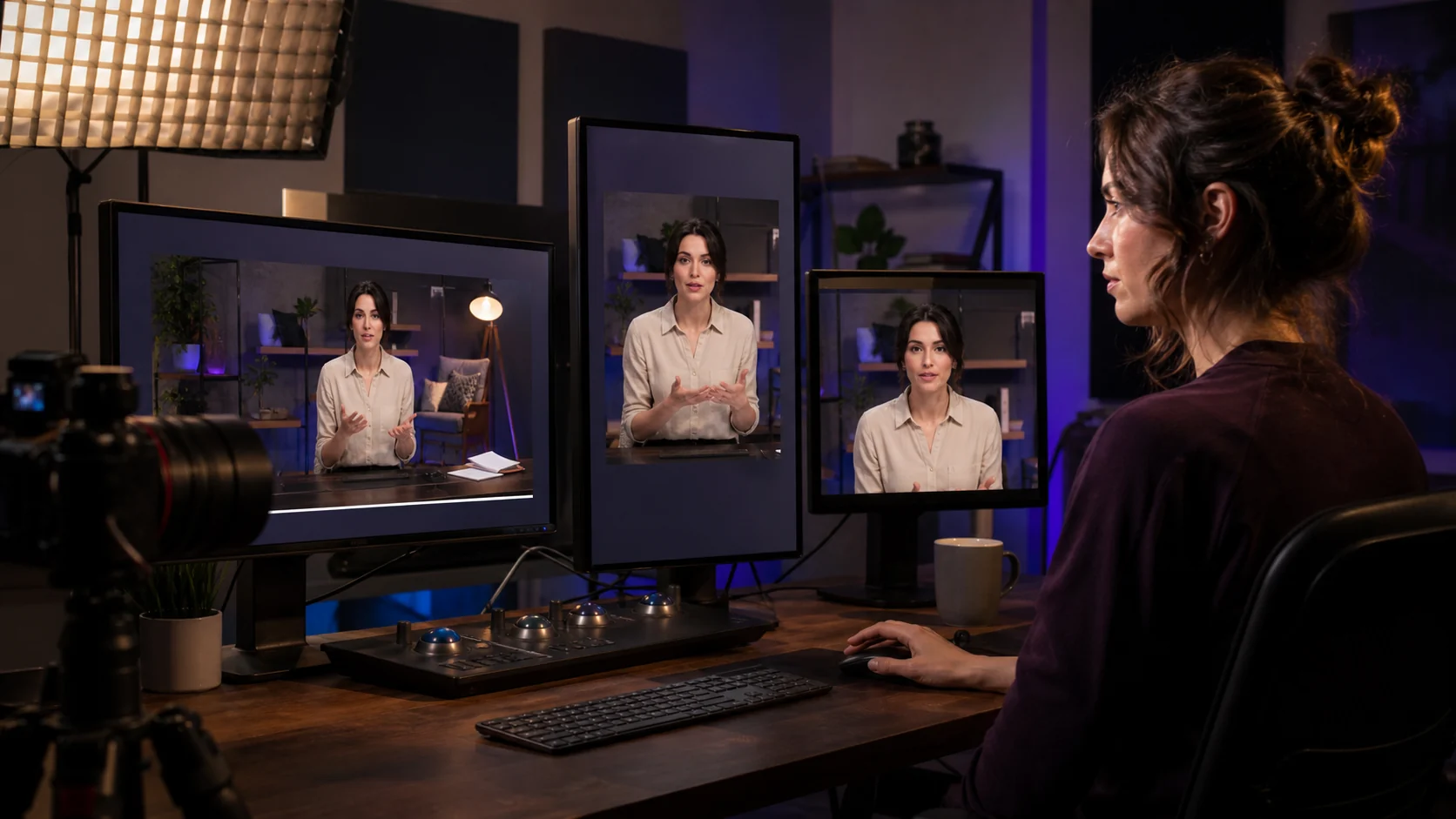 A video editor reviewing landscape, portrait and square versions of one lesson